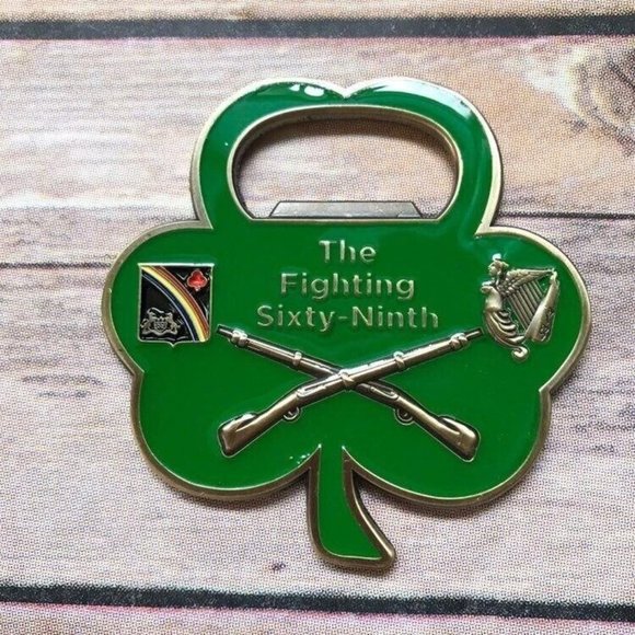 Fighting 69th New York Infantry Clover Bottle Opener 2.5” Challenge Coin Diecast - Picture 6 of 8